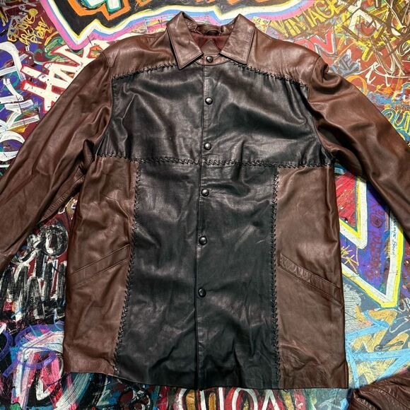 Vintage 80s Prestige Leather Jacket & Pants Set – Two-Tone Western Biker, XL/36 - Picture 2 of 16